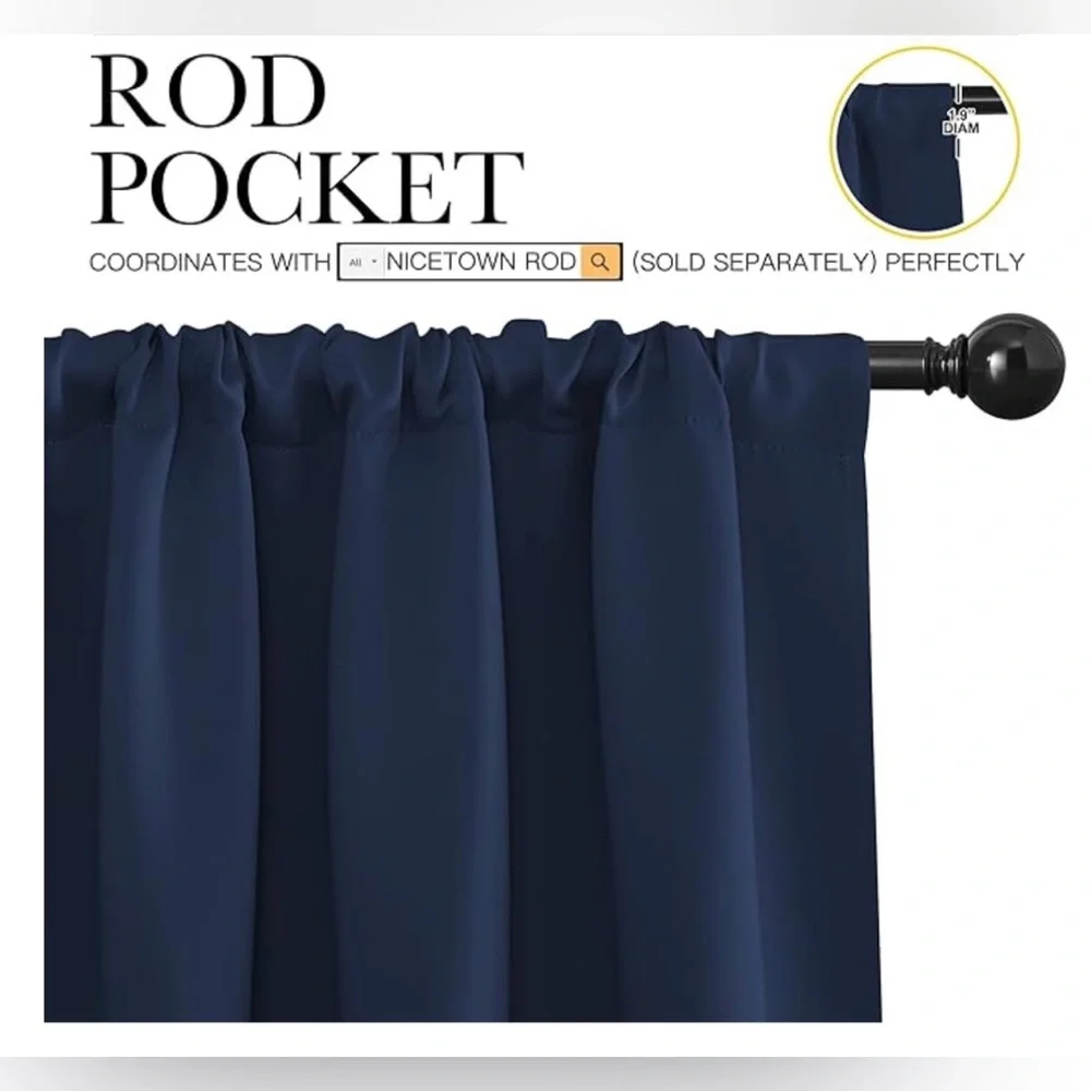 1 Blackout Curtain. Navy. 42x63” All Season Thermal Insulated. Rod Pocket. NWT